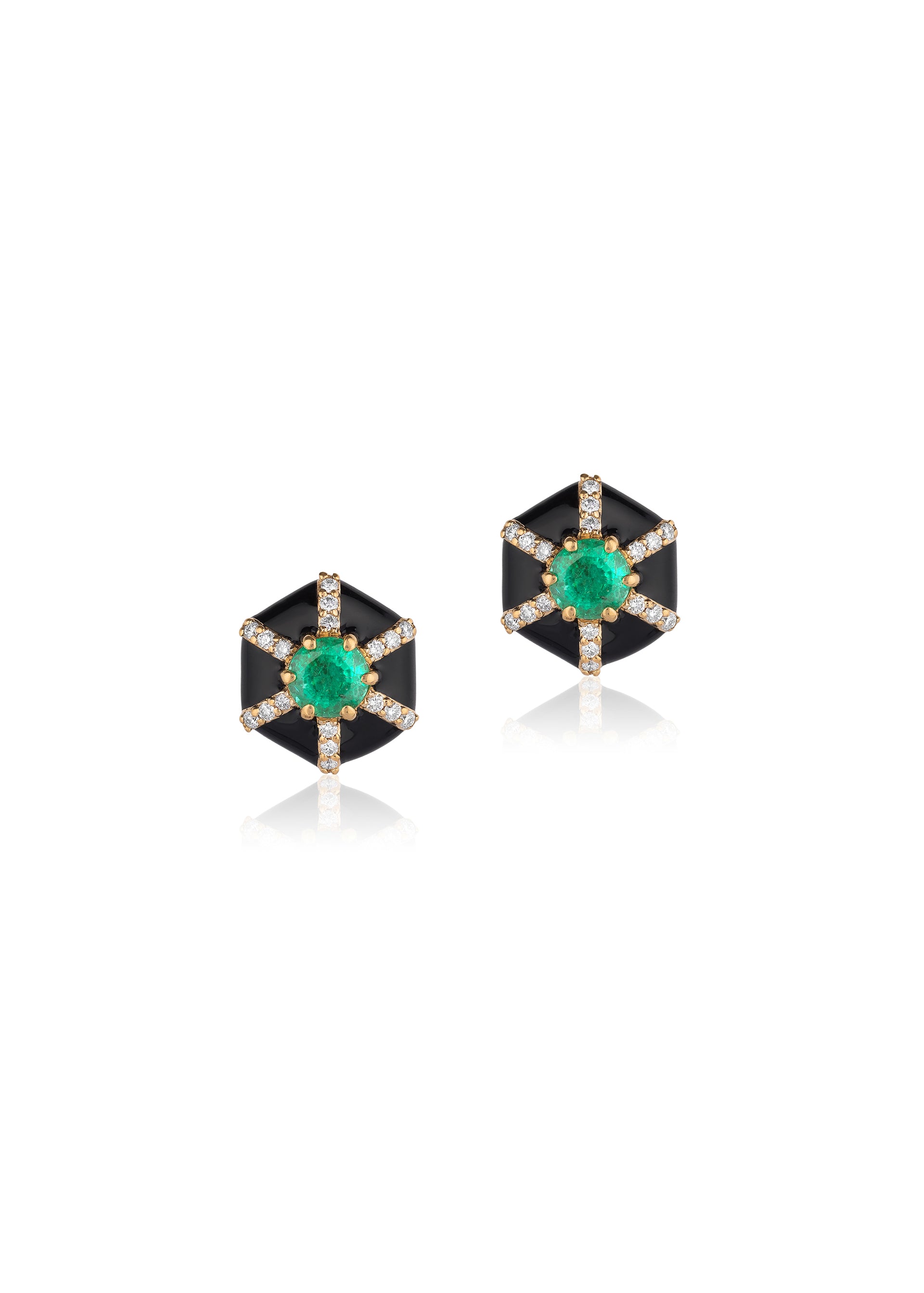 Yellow gold-Emerald with Black Enamel