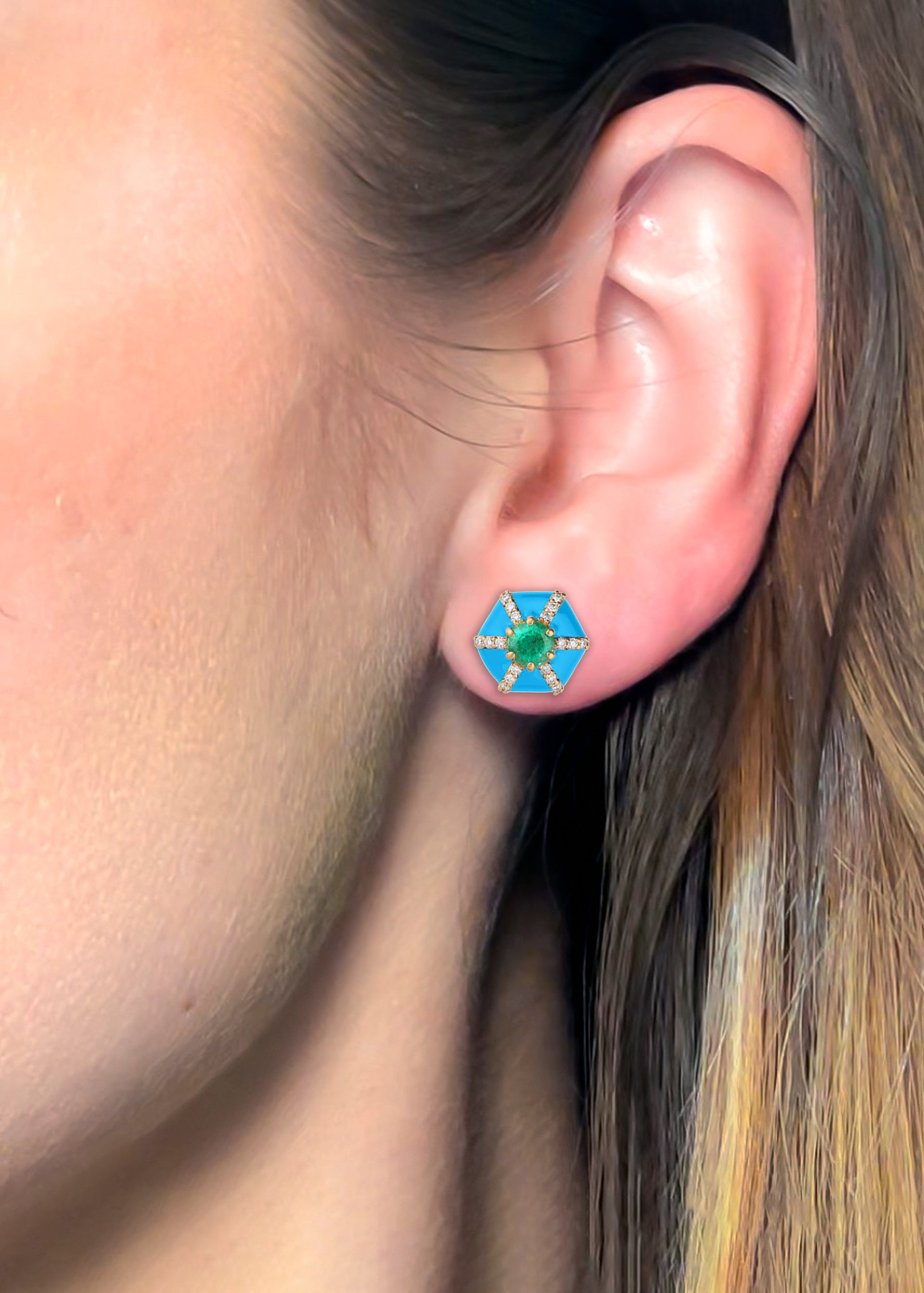 Yellow gold-Emerald with Turquoise Enamel