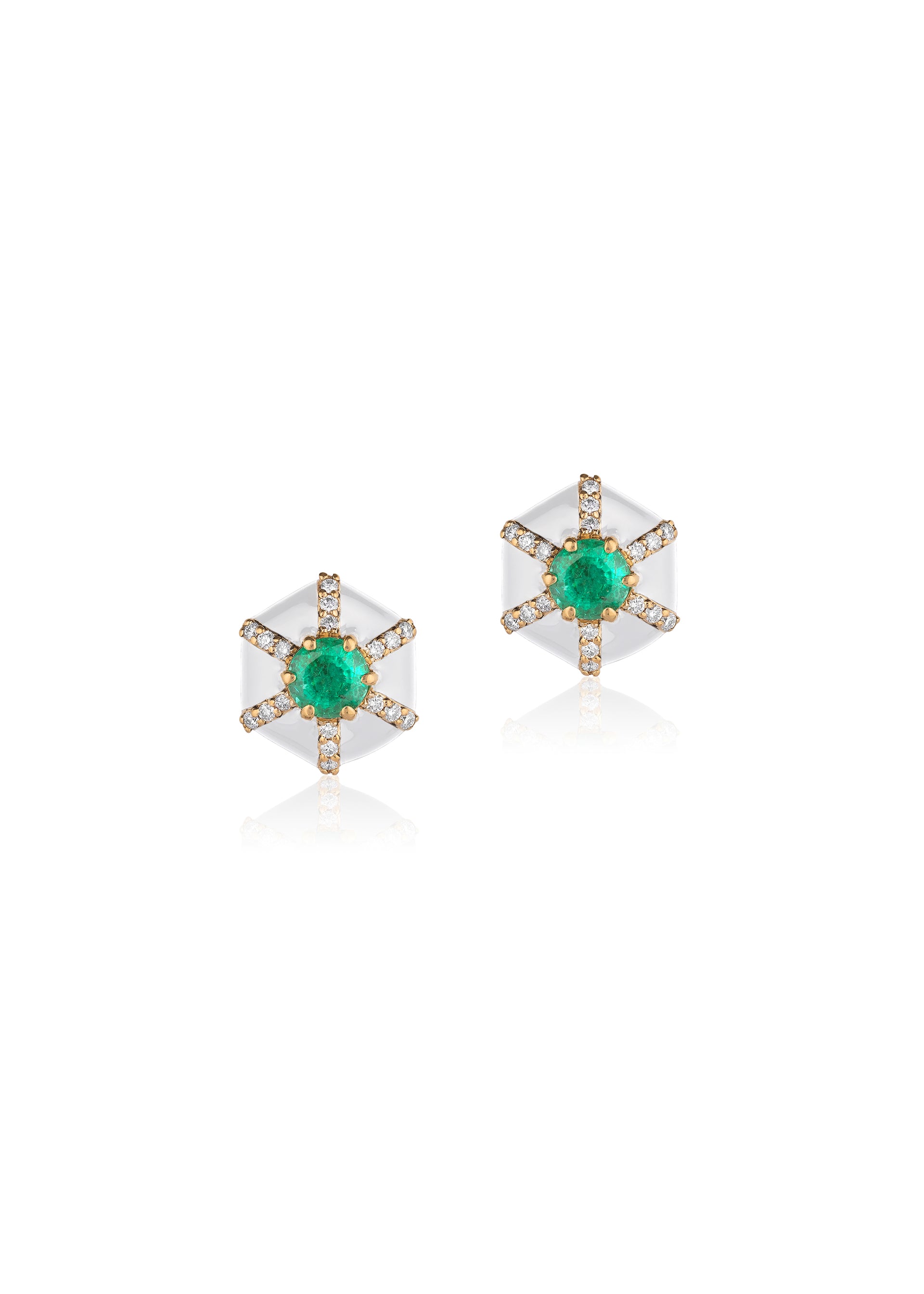 Yellow gold-Emerald with White Enamel