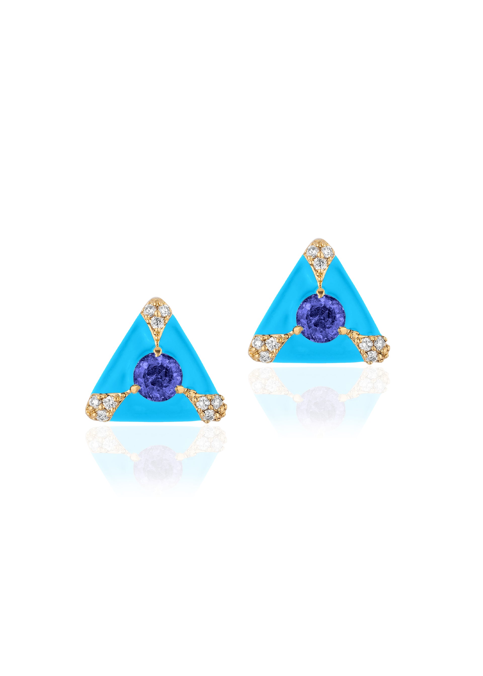 Yellow gold-Tanzanite with Turquoise Enamel