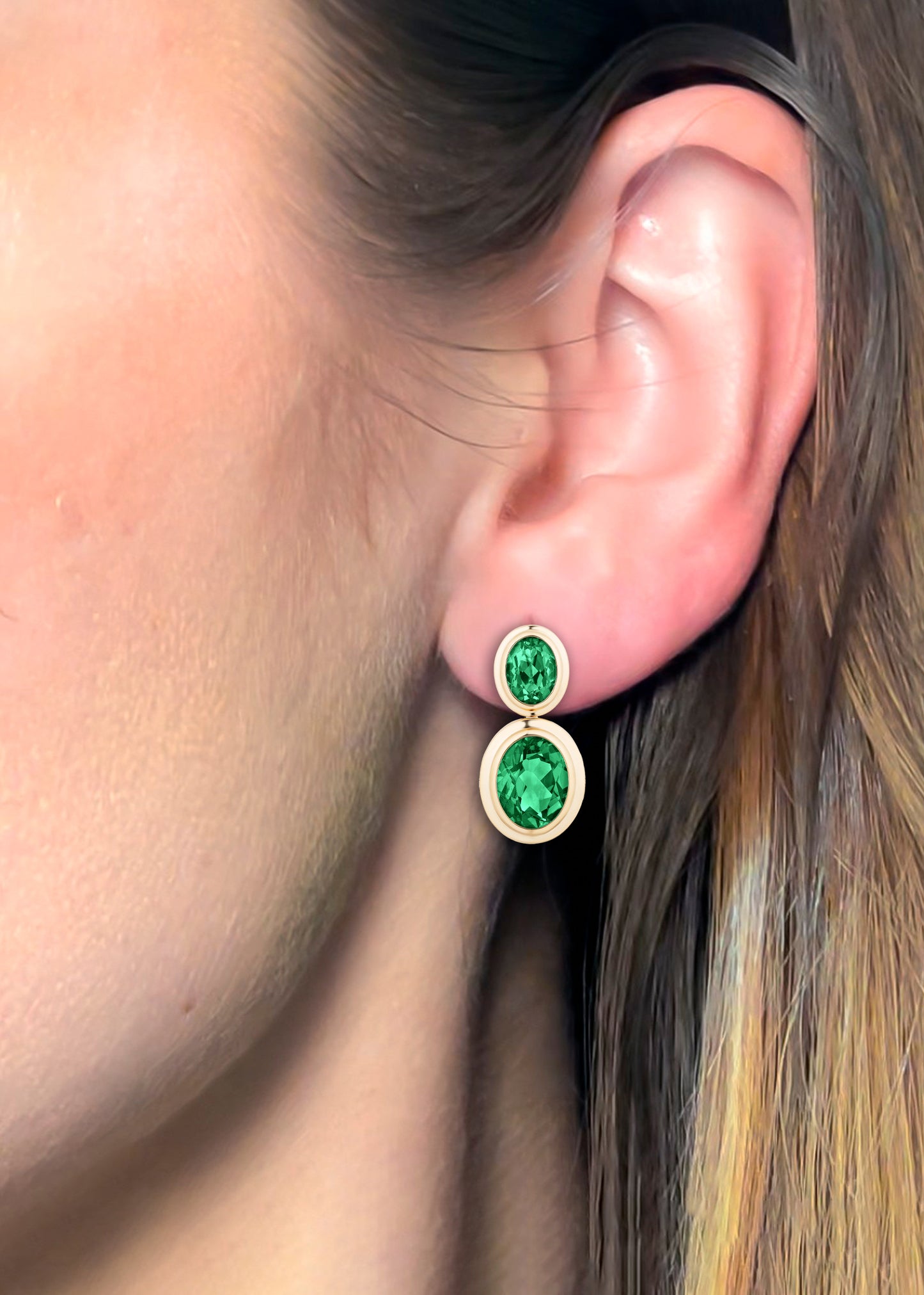 Oval Bezel Drop Earrings