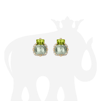 2 Stone Prasiolite and Peridot Earrings with Diamonds
