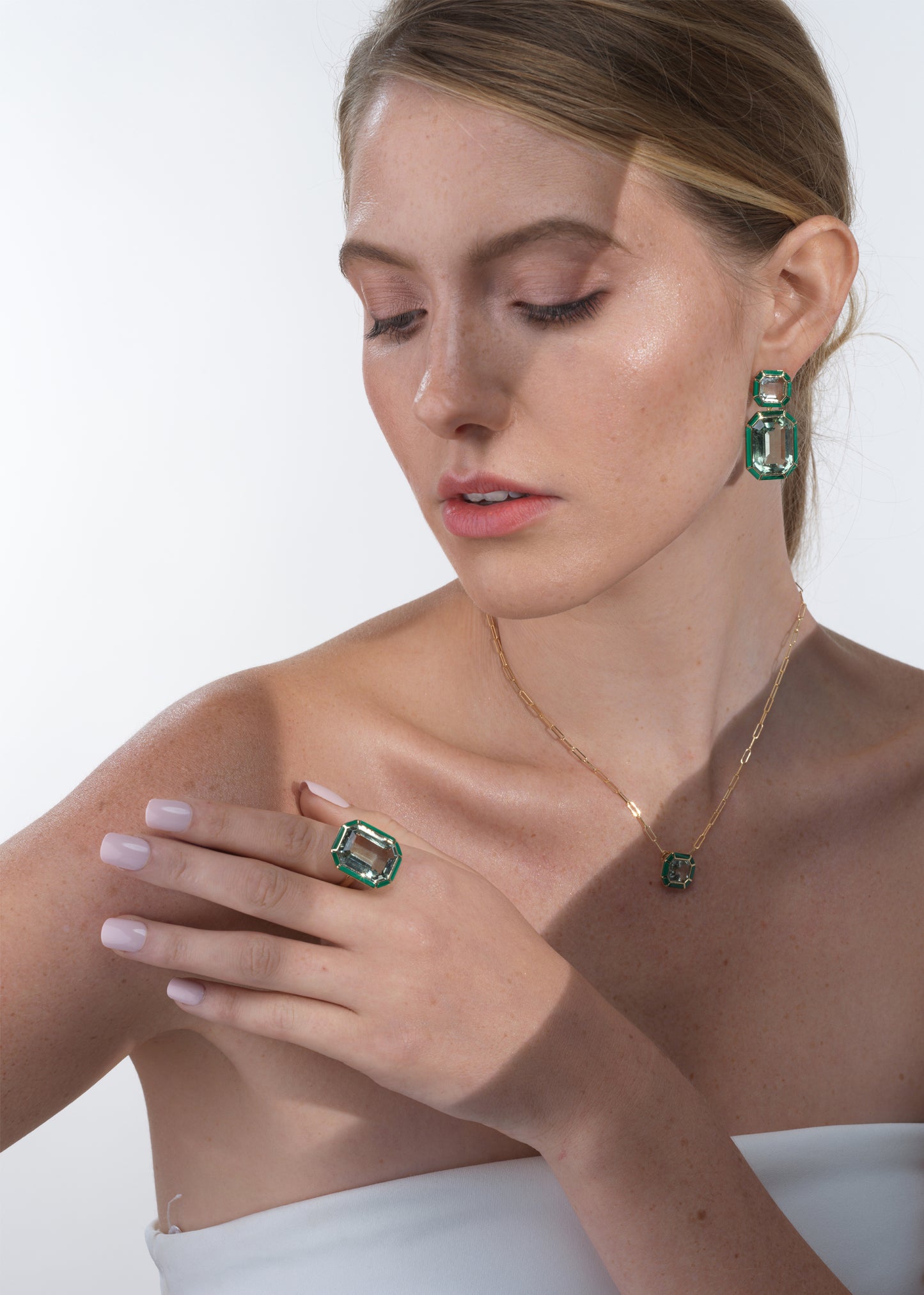 Yellow gold-Prasiolite with Malachite