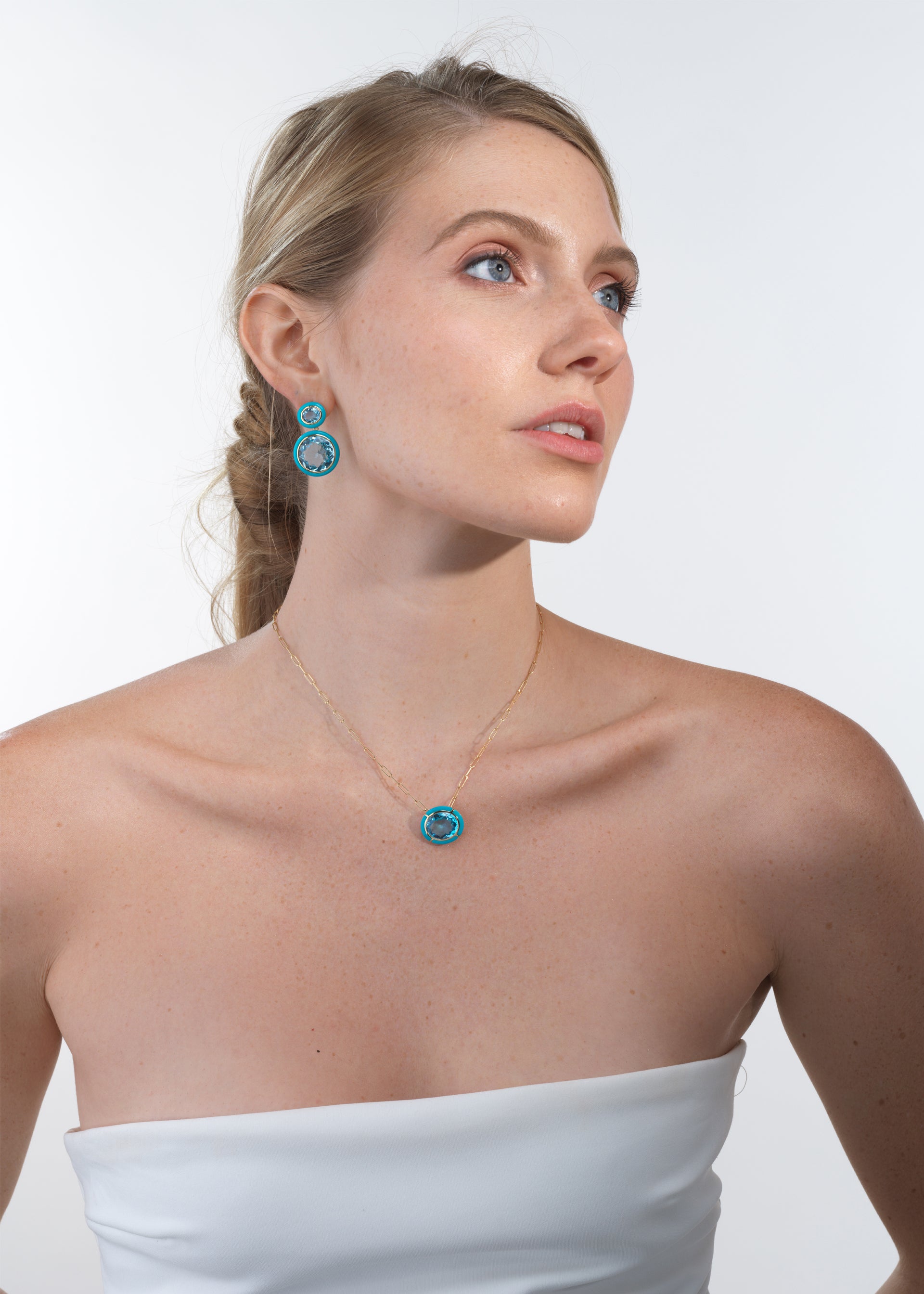 Yellow gold-Blue Topaz with Turquoise