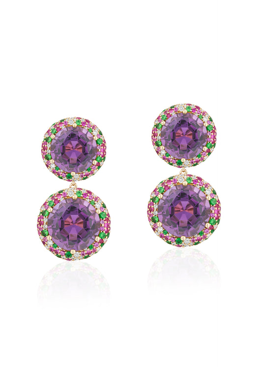 Double Halo Round Earrings