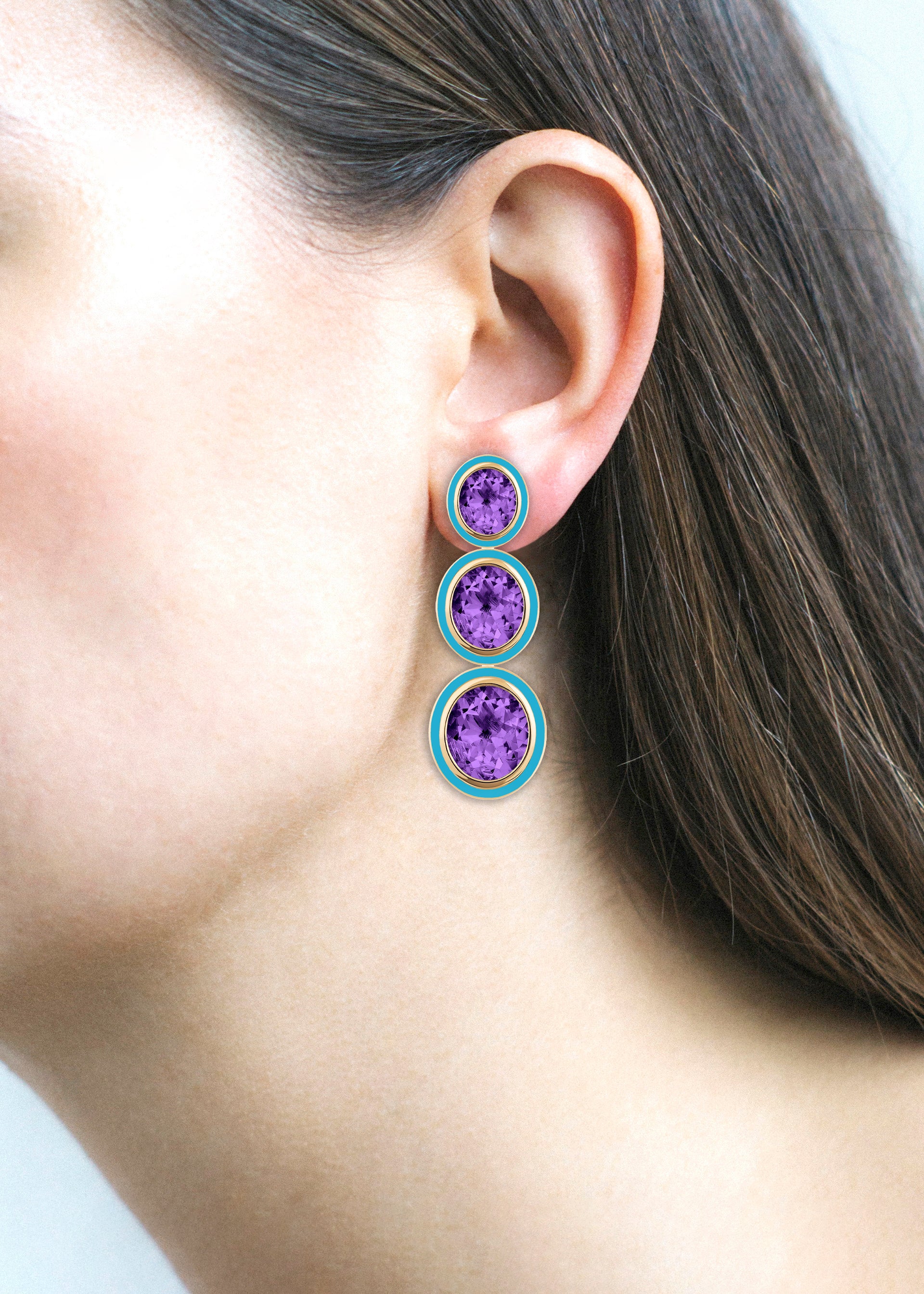 Yellow gold-Amethyst with Turquoise