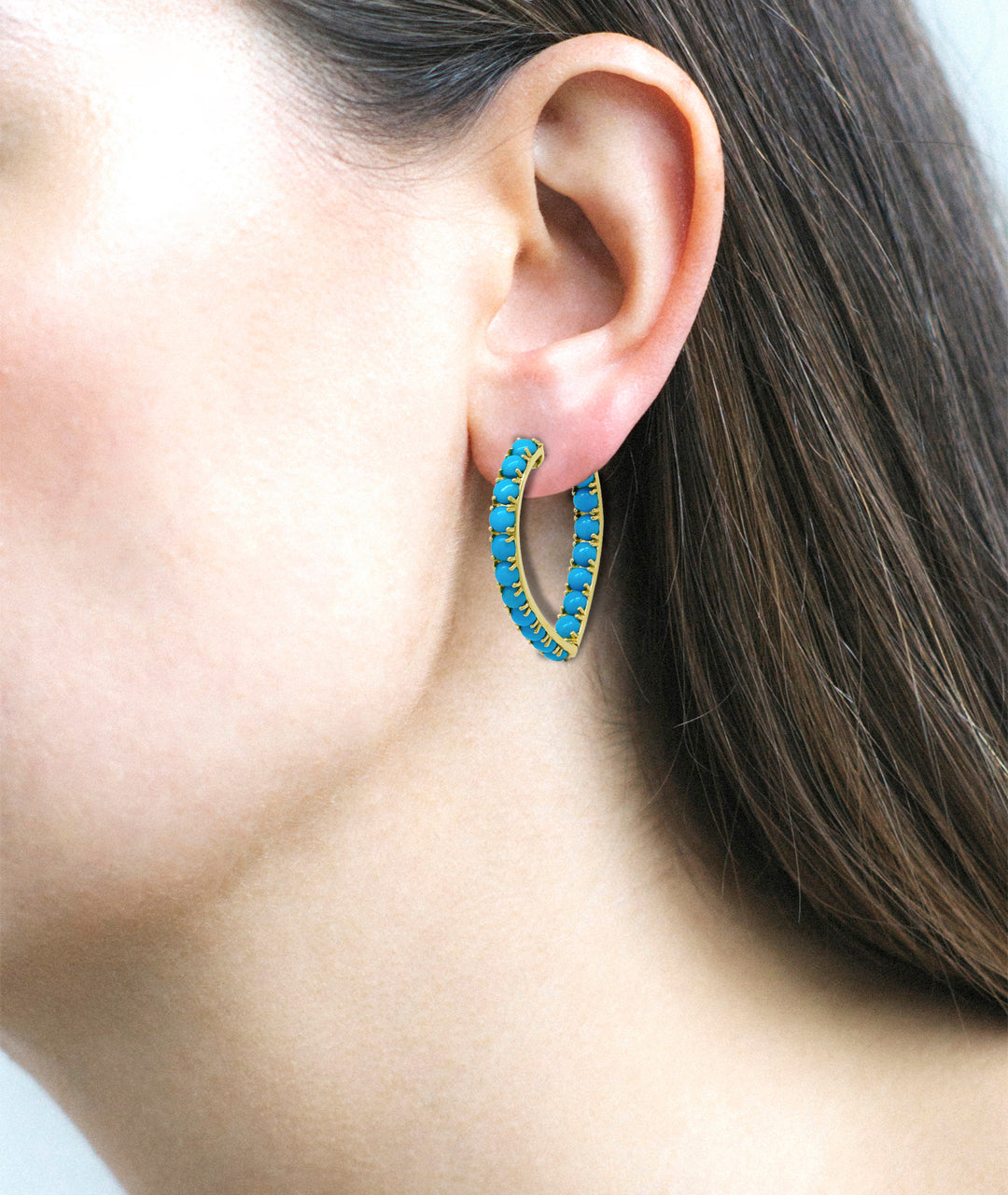 Cabochon Heart Hoop Earrings