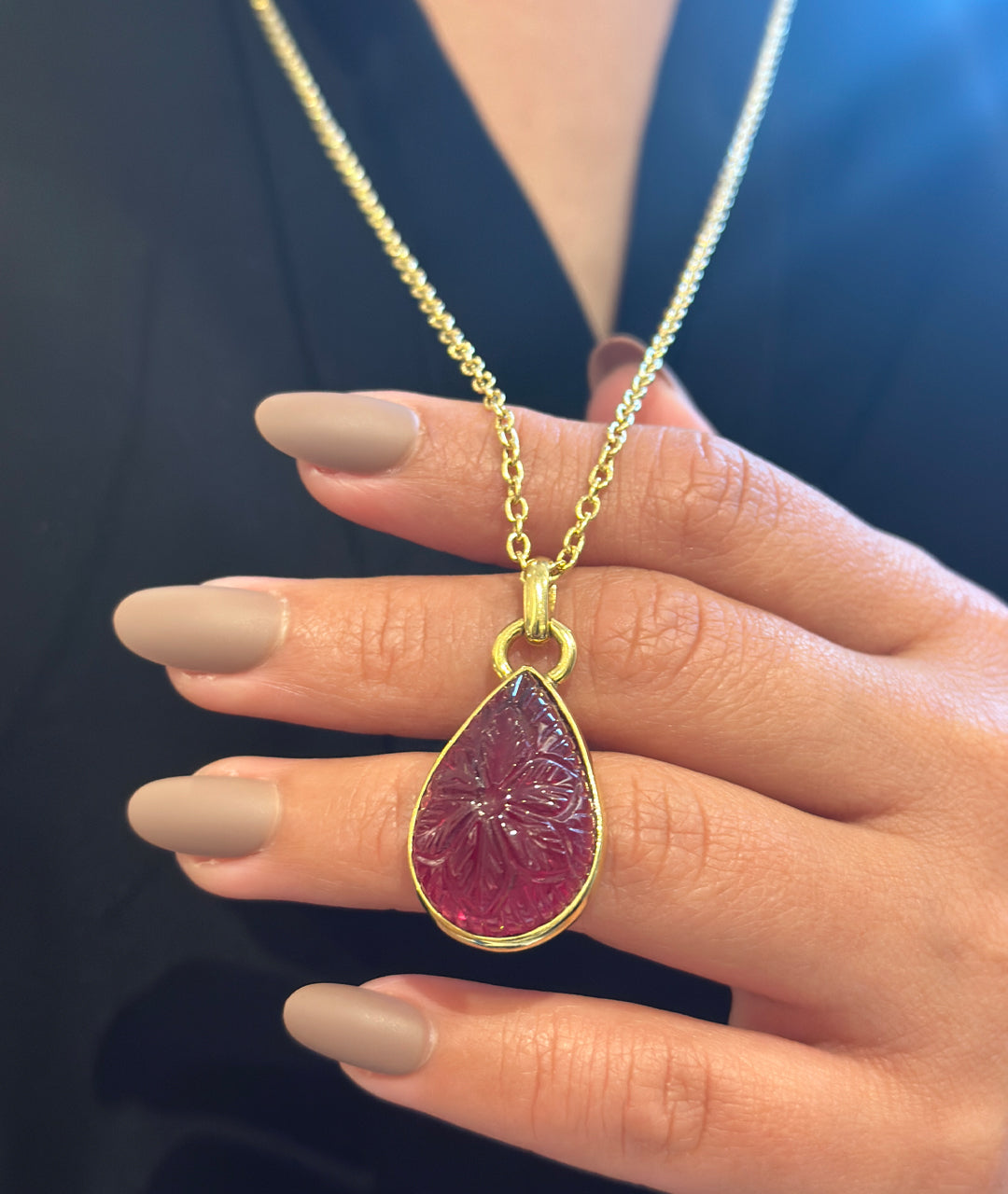 Rubellite Carved Pendant