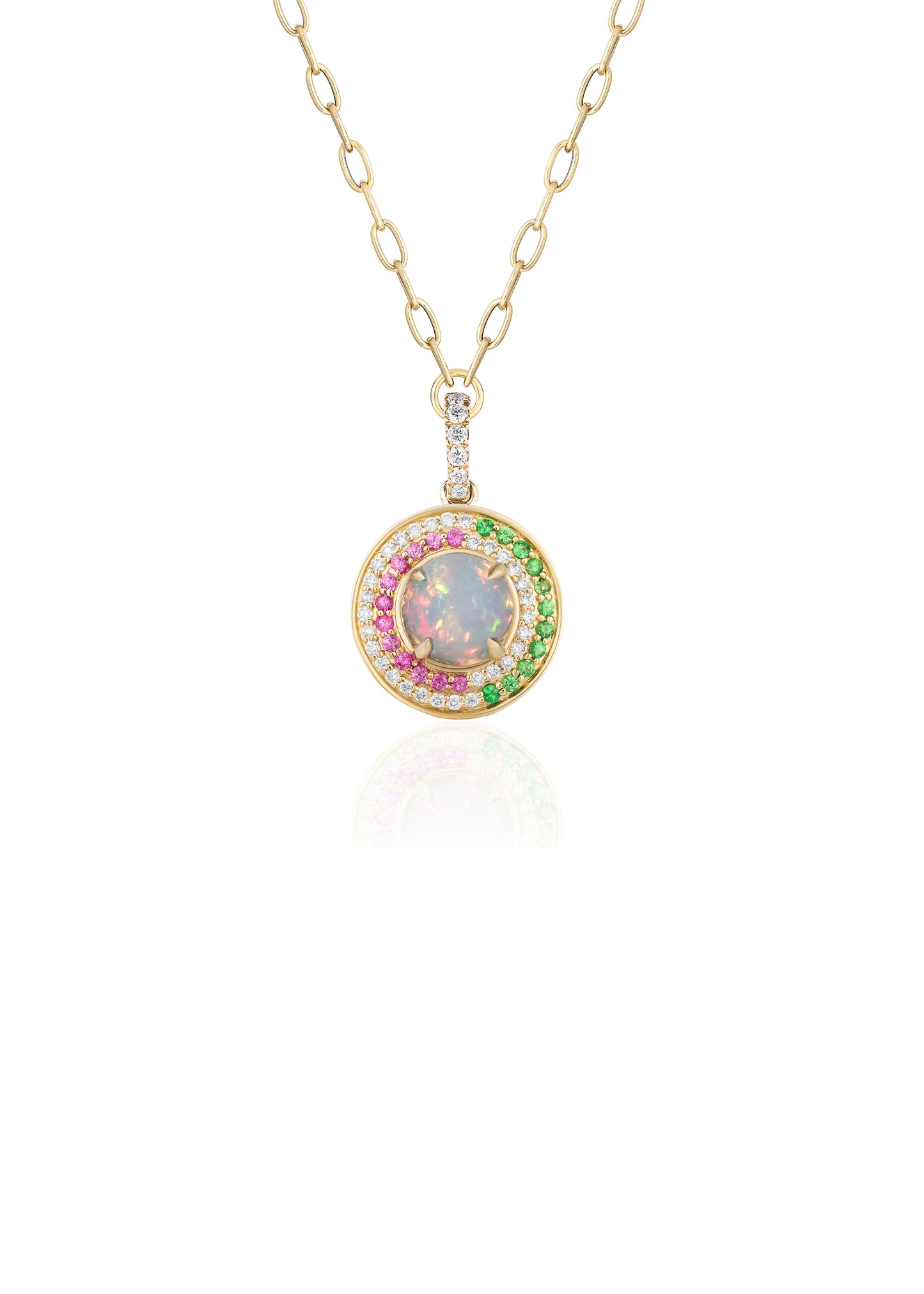 Round Opal Pendant with Multicolor Halo