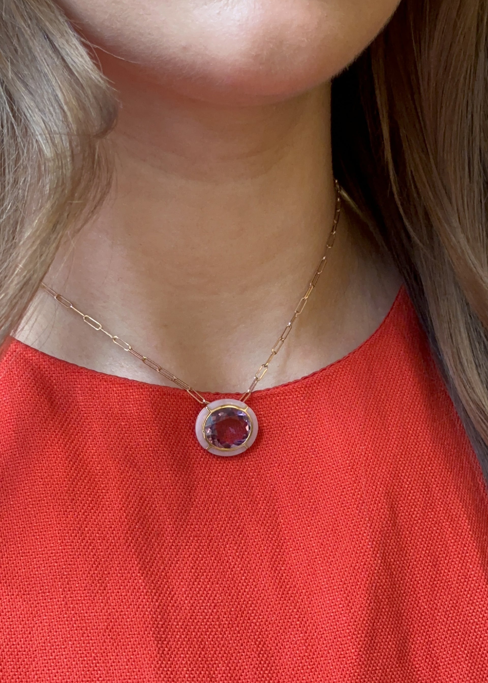 Rose gold-Amethyst with Pink Opal