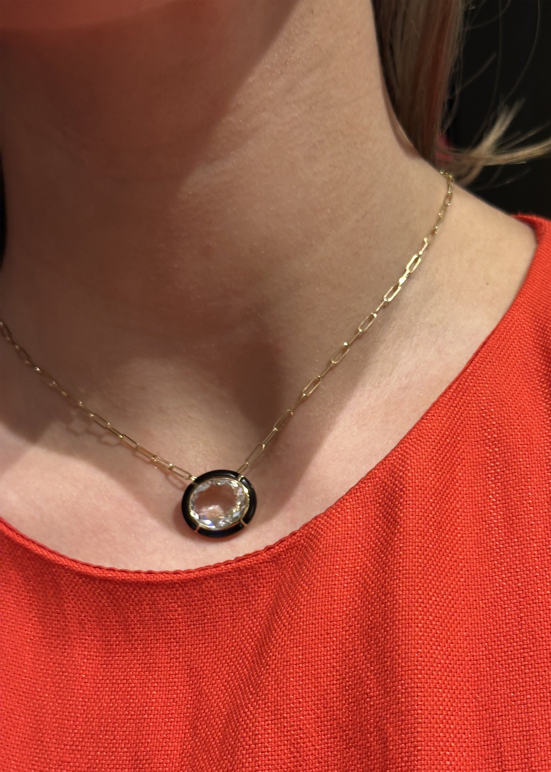 Yellow gold-Rock Crystal with Onyx