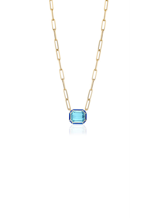 Yellow gold-Blue Topaz with Lapis