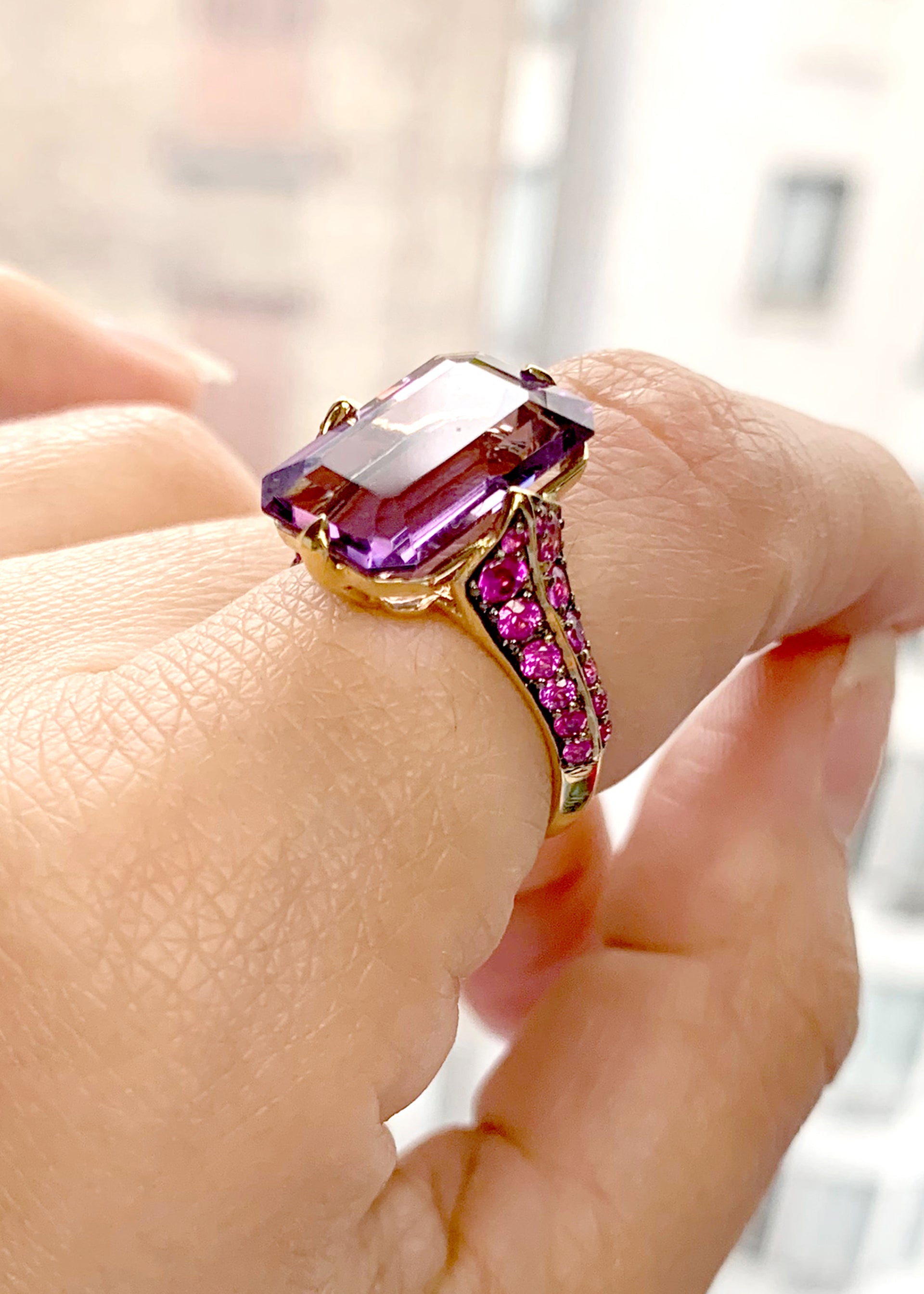 Yellow gold-Amethyst with Pink Sapphire