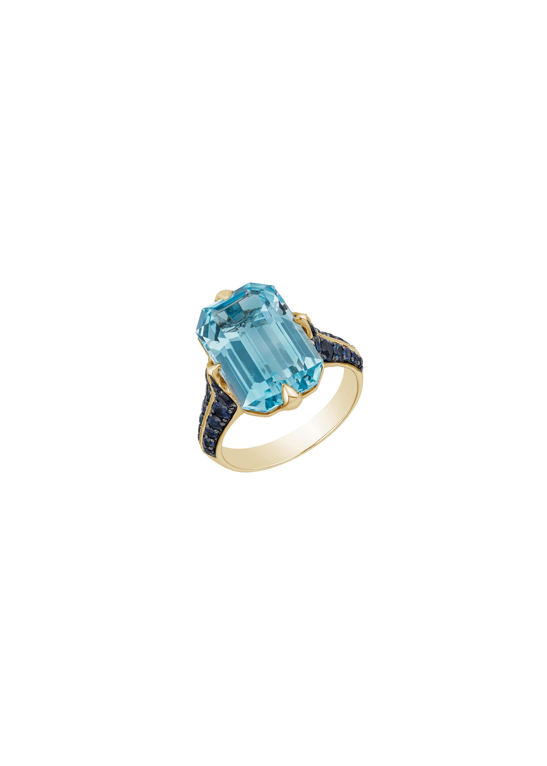 Yellow gold-Blue Topaz with Sapphire