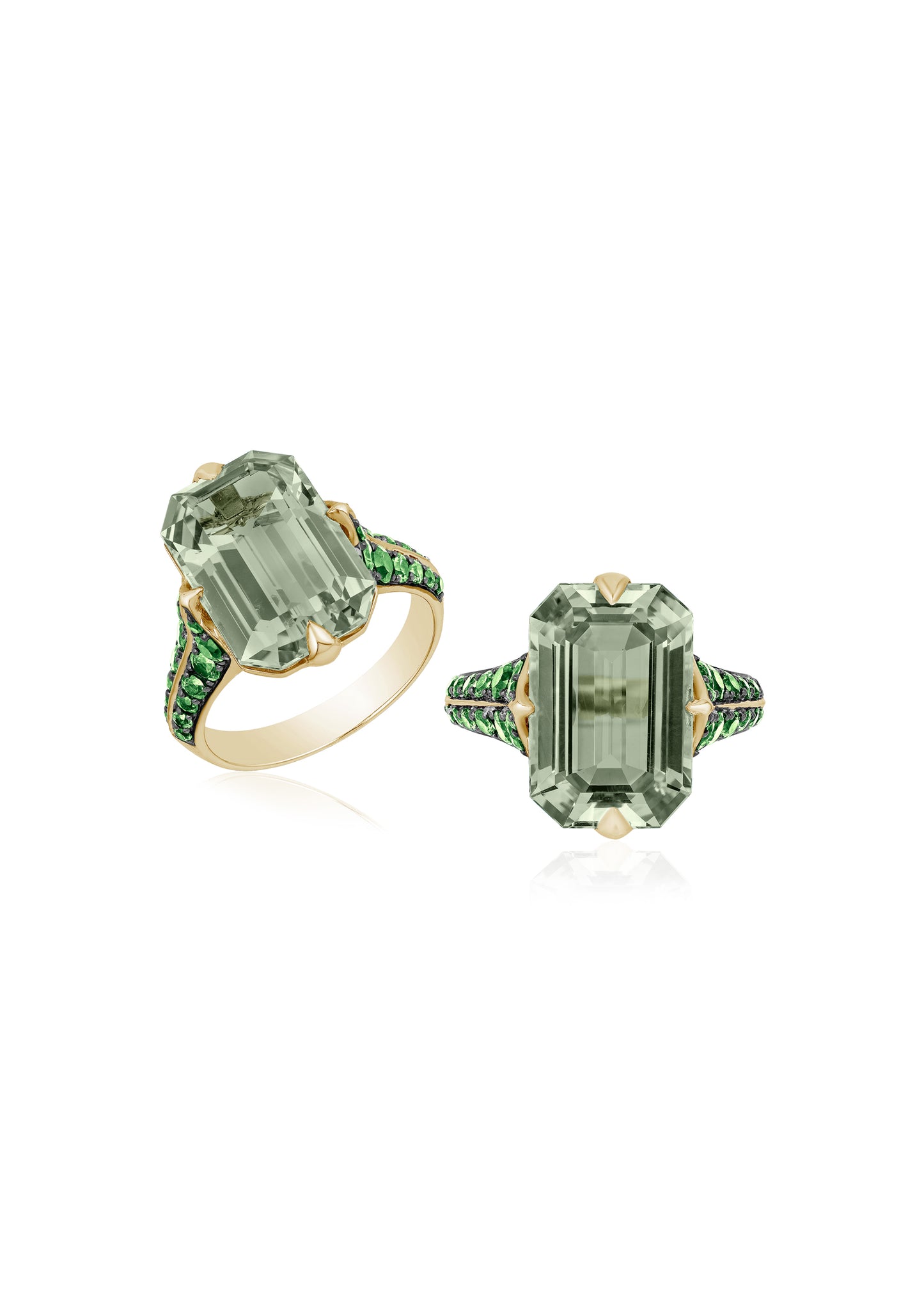 Yellow gold-Prasiolite with Tsavorite