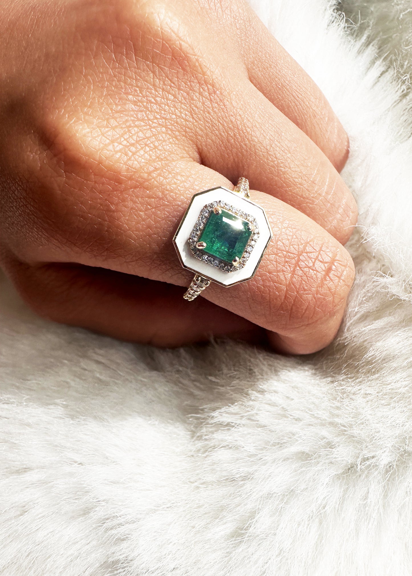 Emerald with White Enamel