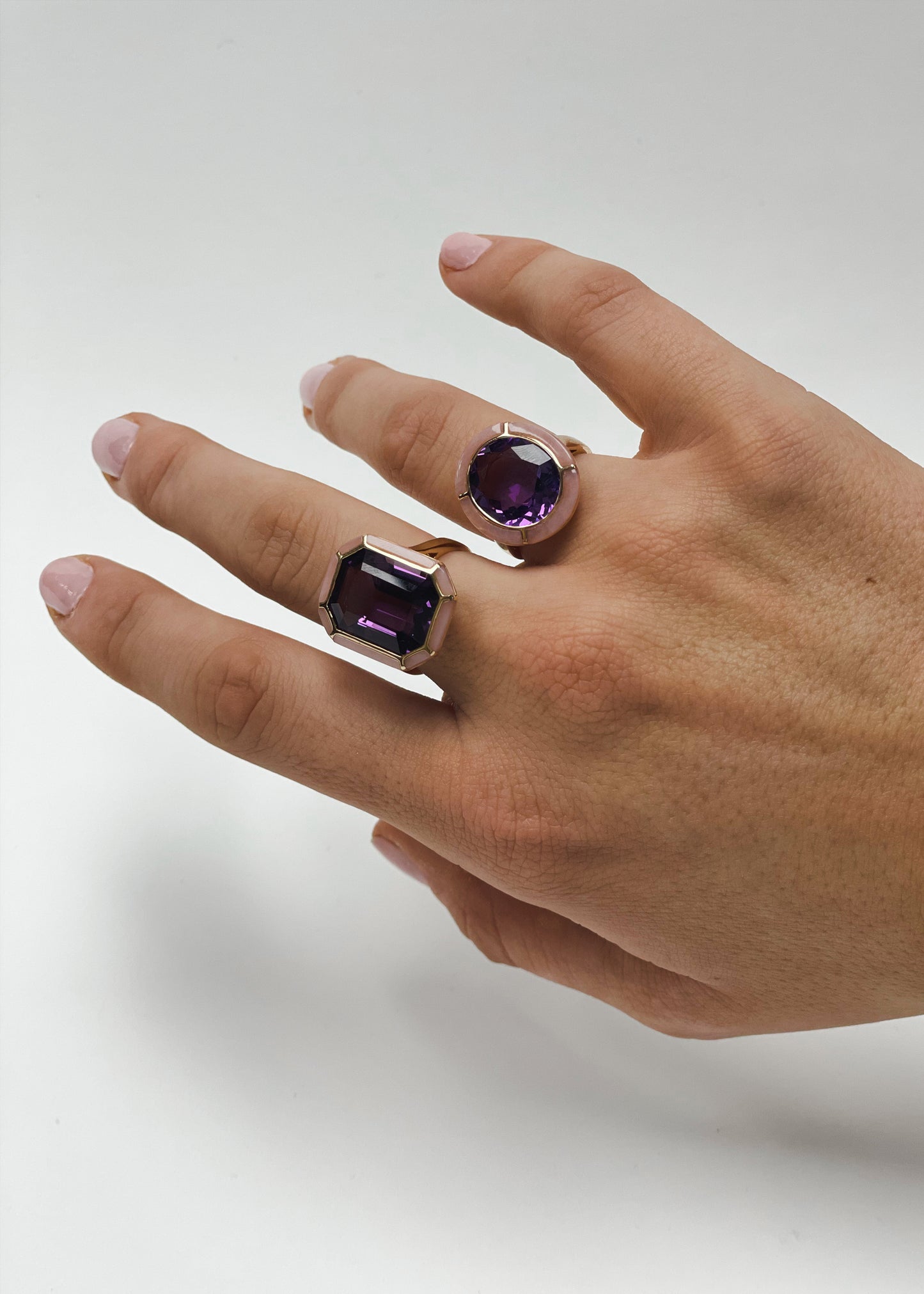 Rose gold-Amethyst with Pink Opal