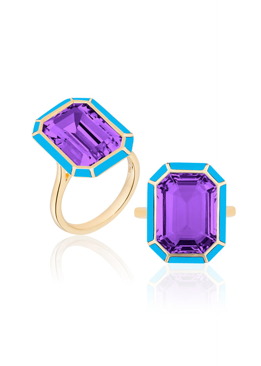Yellow gold-Amethyst with Turquoise