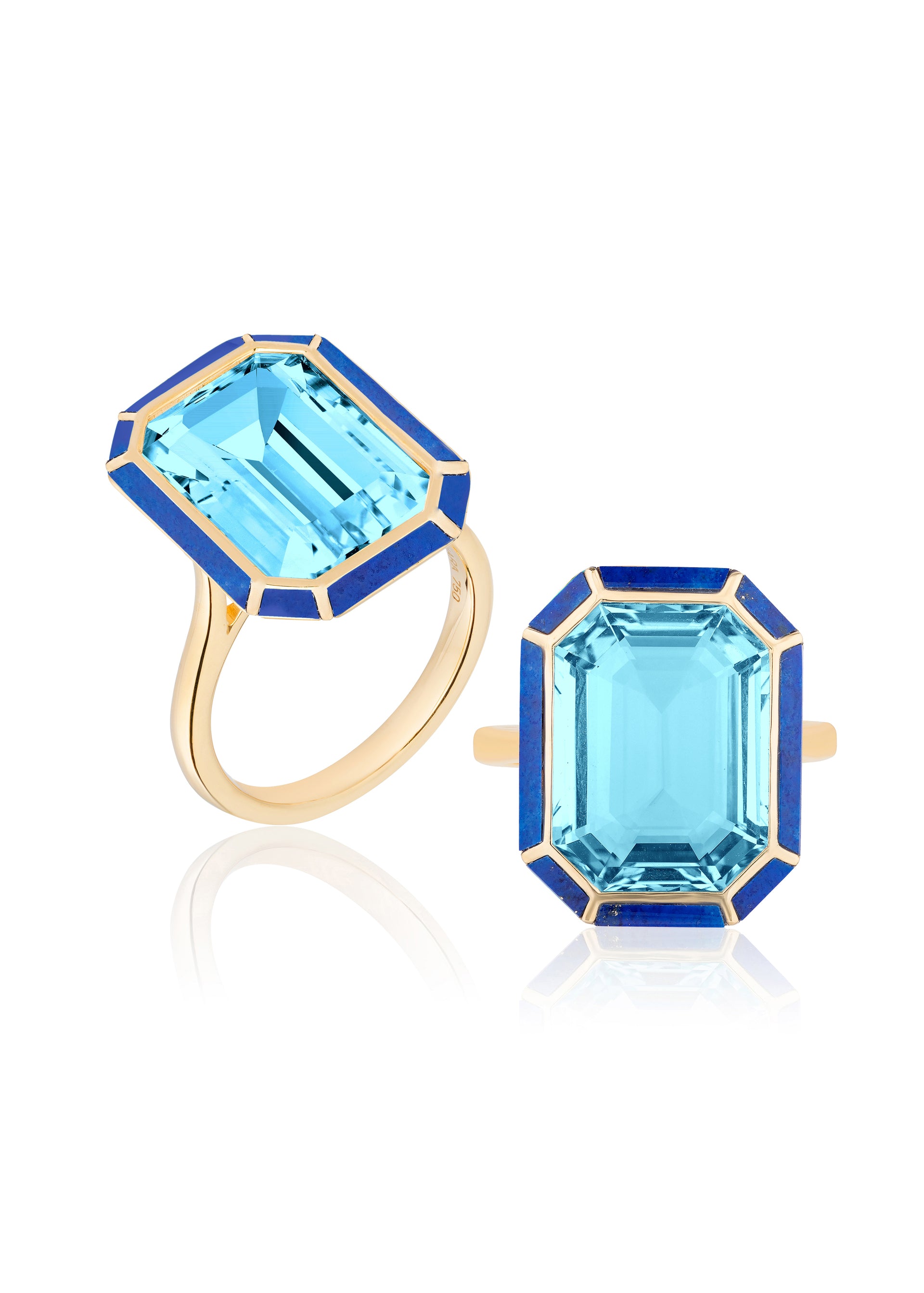 Yellow gold-Blue Topaz with Lapis