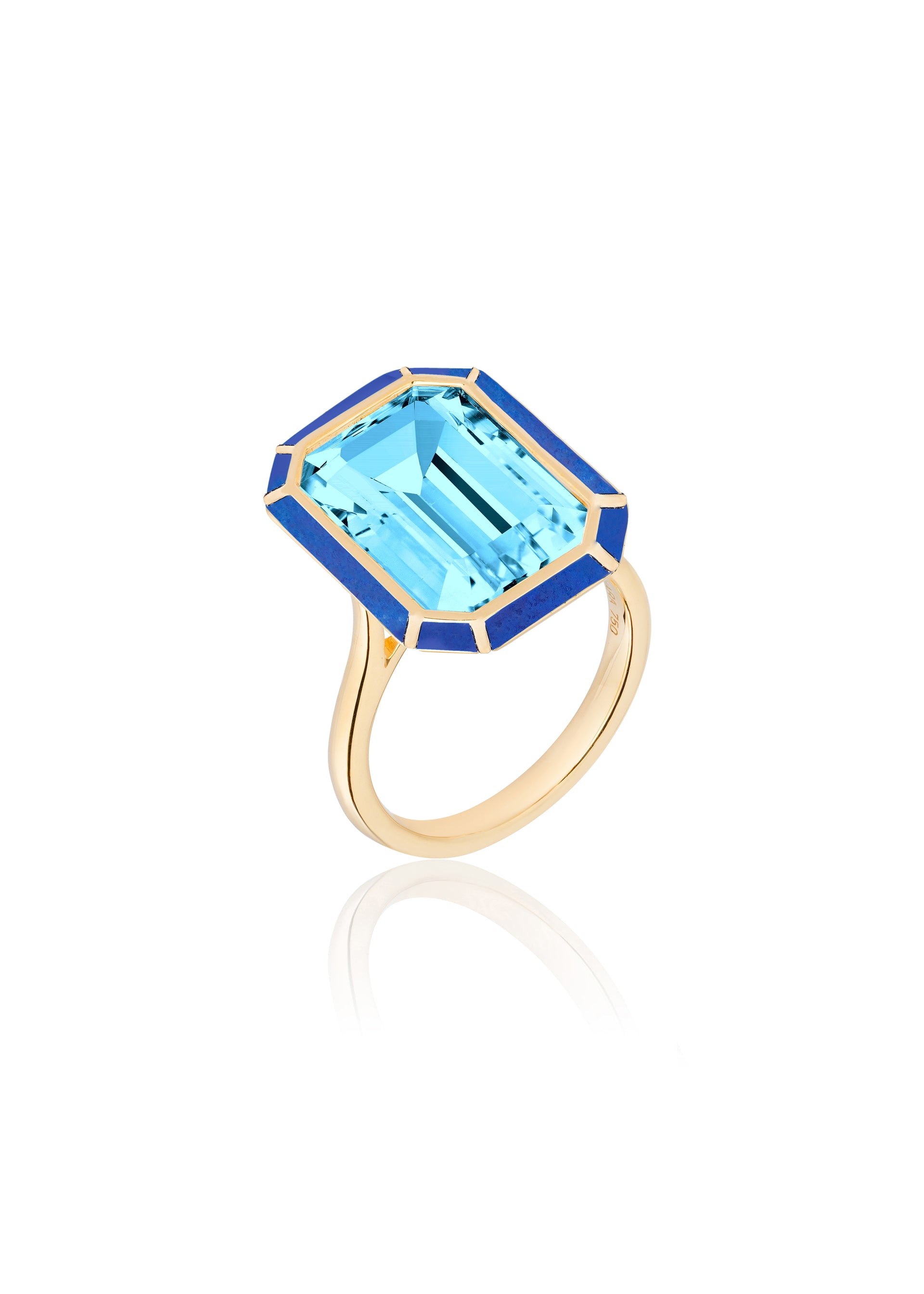 Yellow gold-Blue Topaz with Lapis