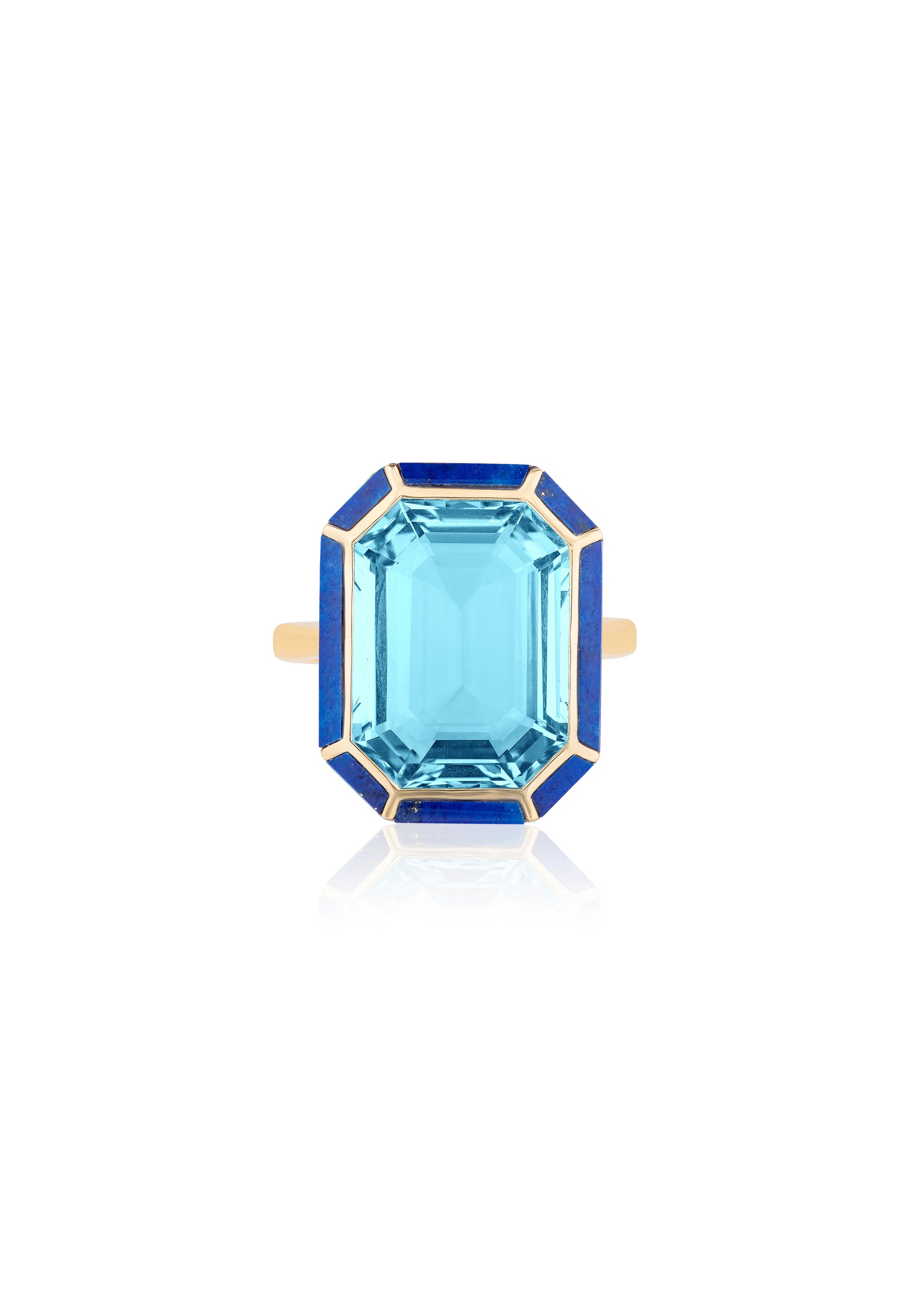 Yellow gold-Blue Topaz with Lapis
