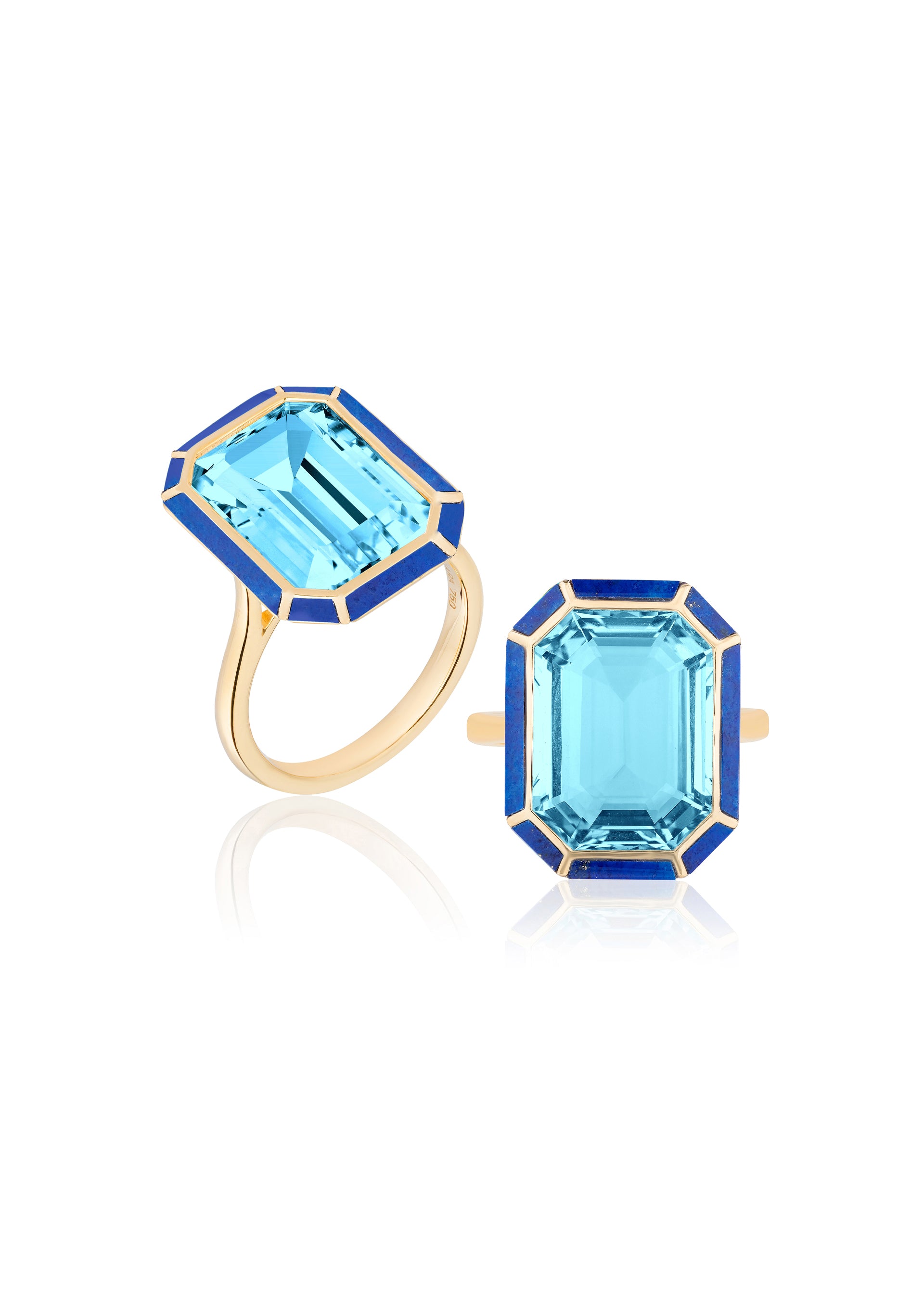 Yellow gold-Blue Topaz with Lapis