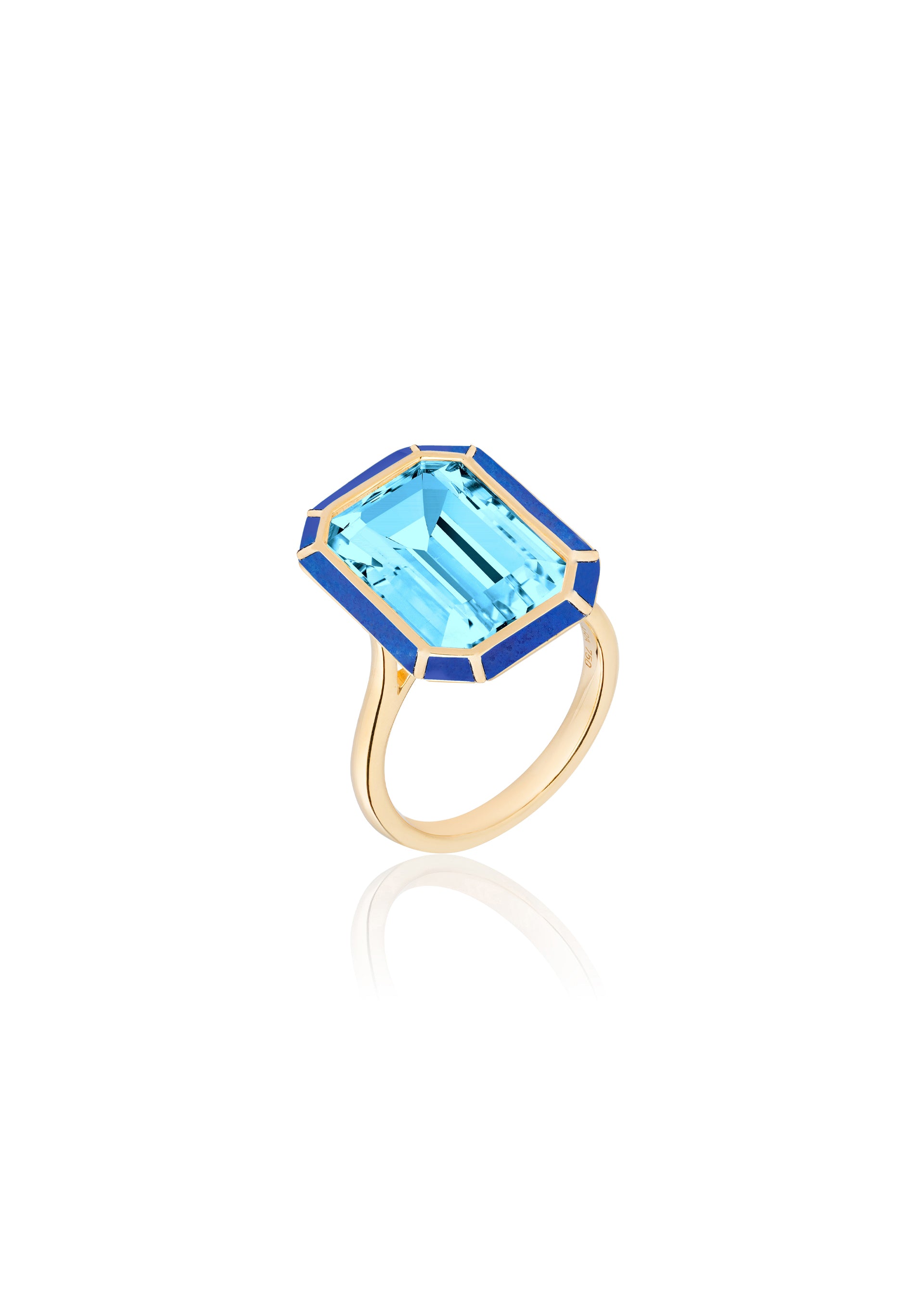 Yellow gold-Blue Topaz with Lapis