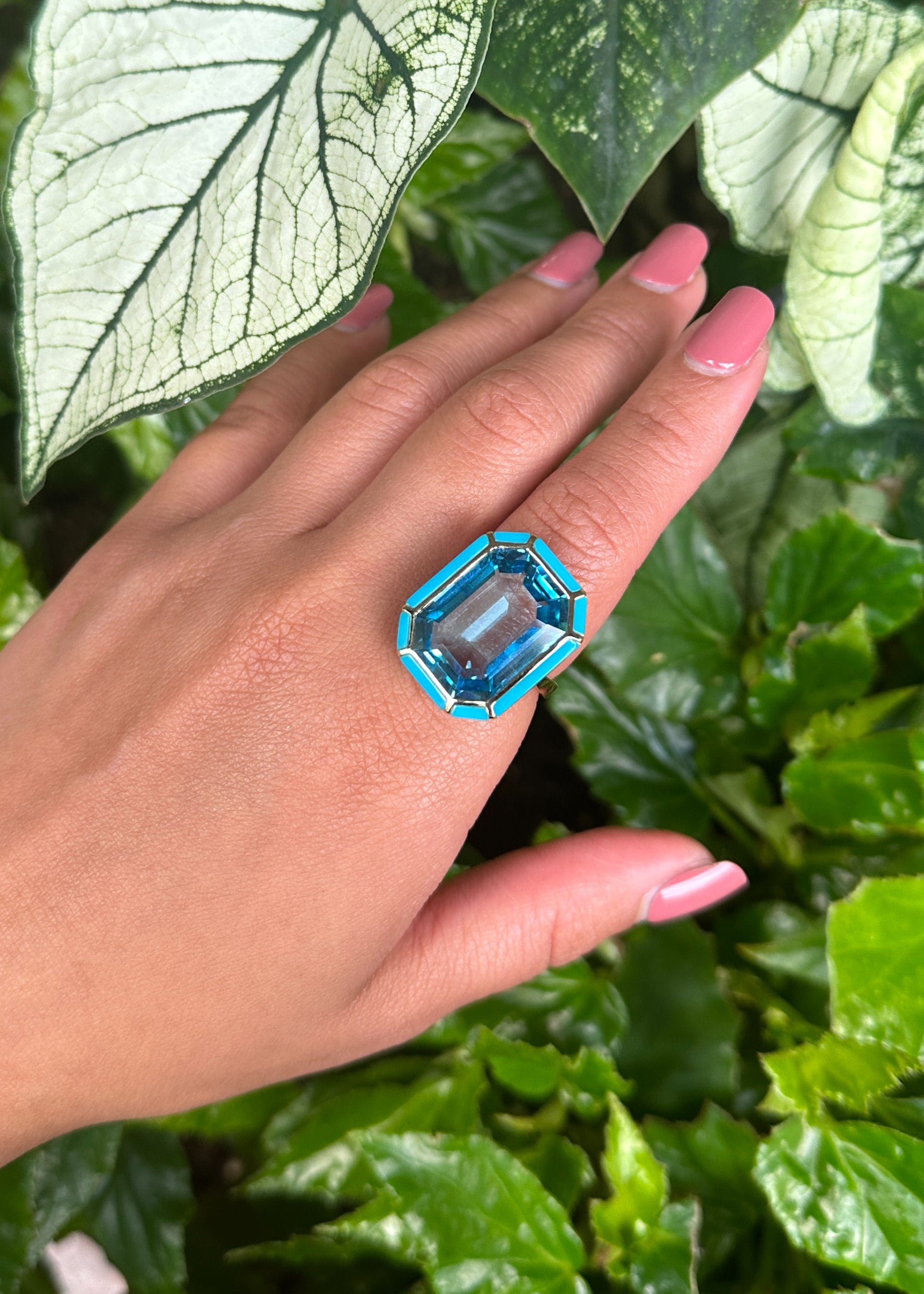 Yellow gold-Blue Topaz with Turquoise