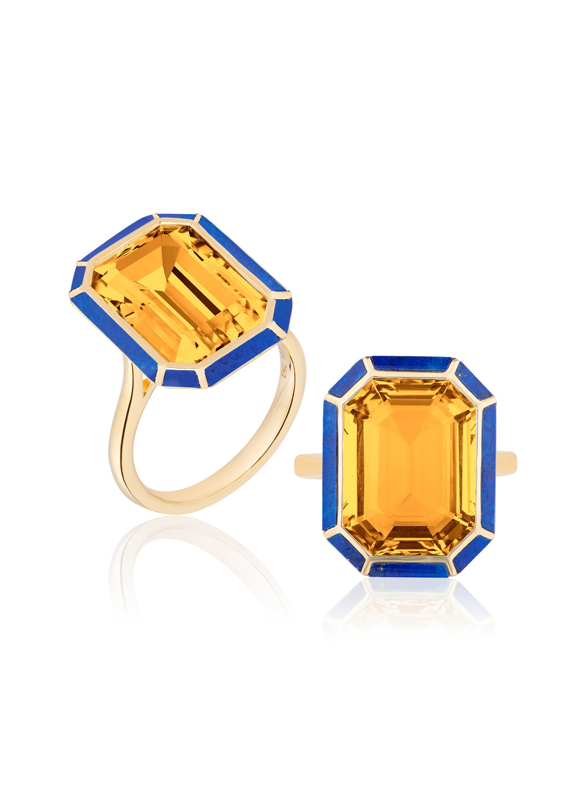 Yellow gold-Citrine with Lapis