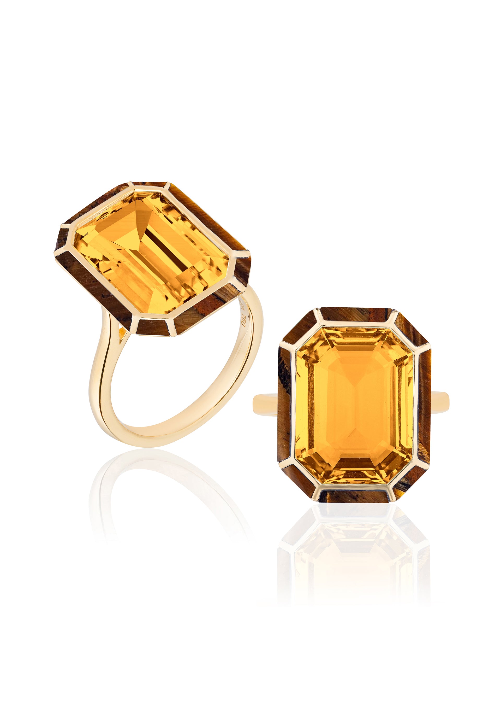 Yellow gold-Citrine with Tiger Eye