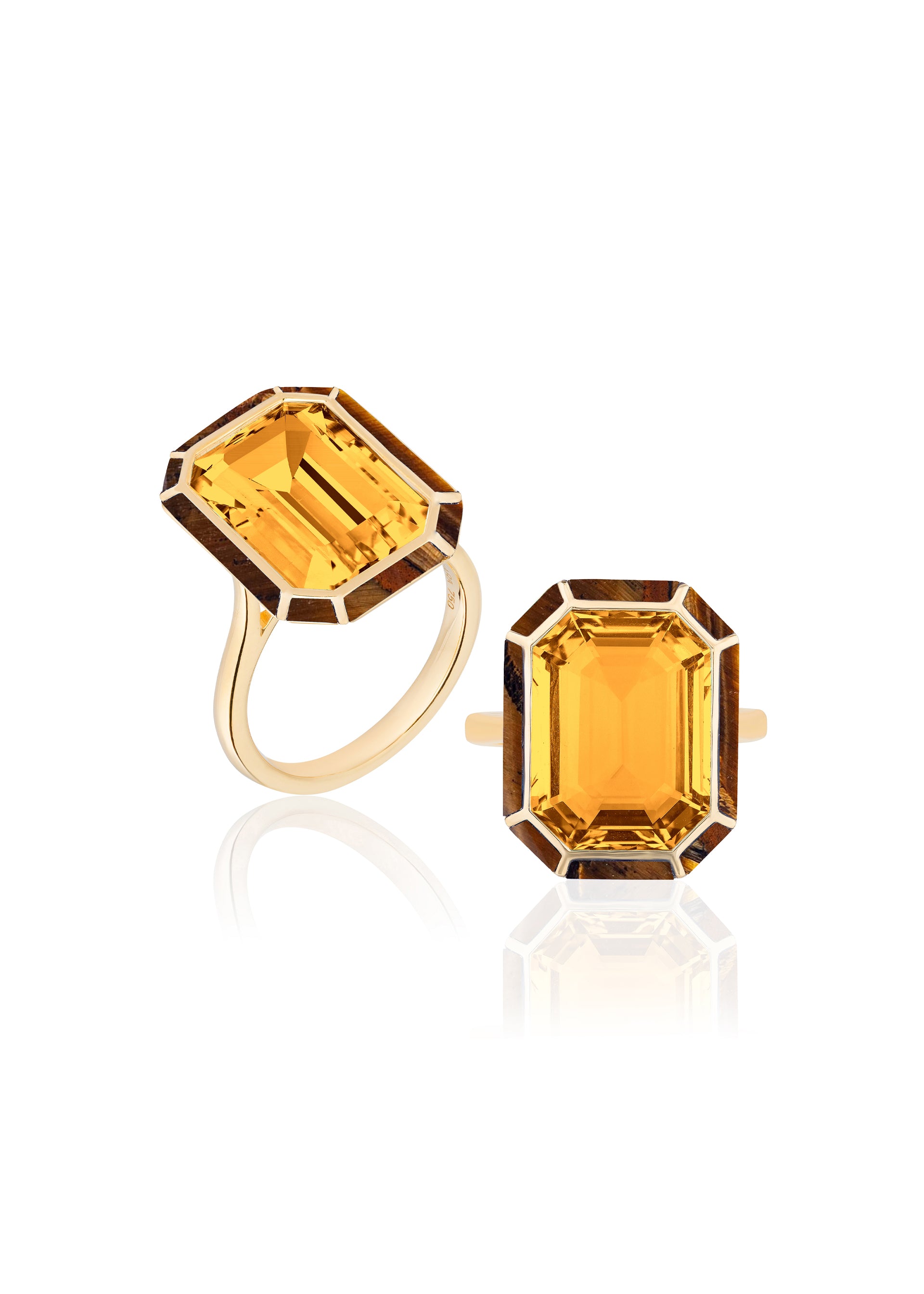 Yellow gold-Citrine with Tiger Eye
