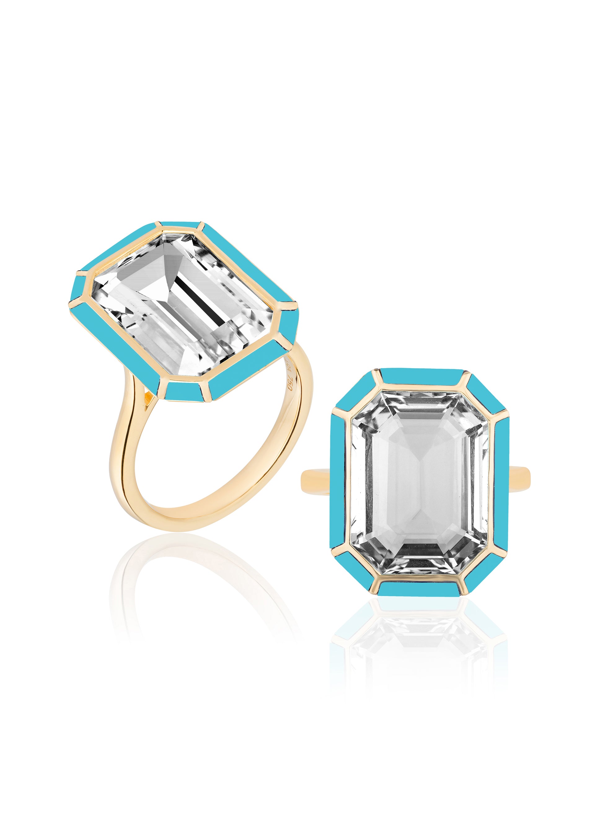 Yellow gold-Rock Crystal with Turquoise