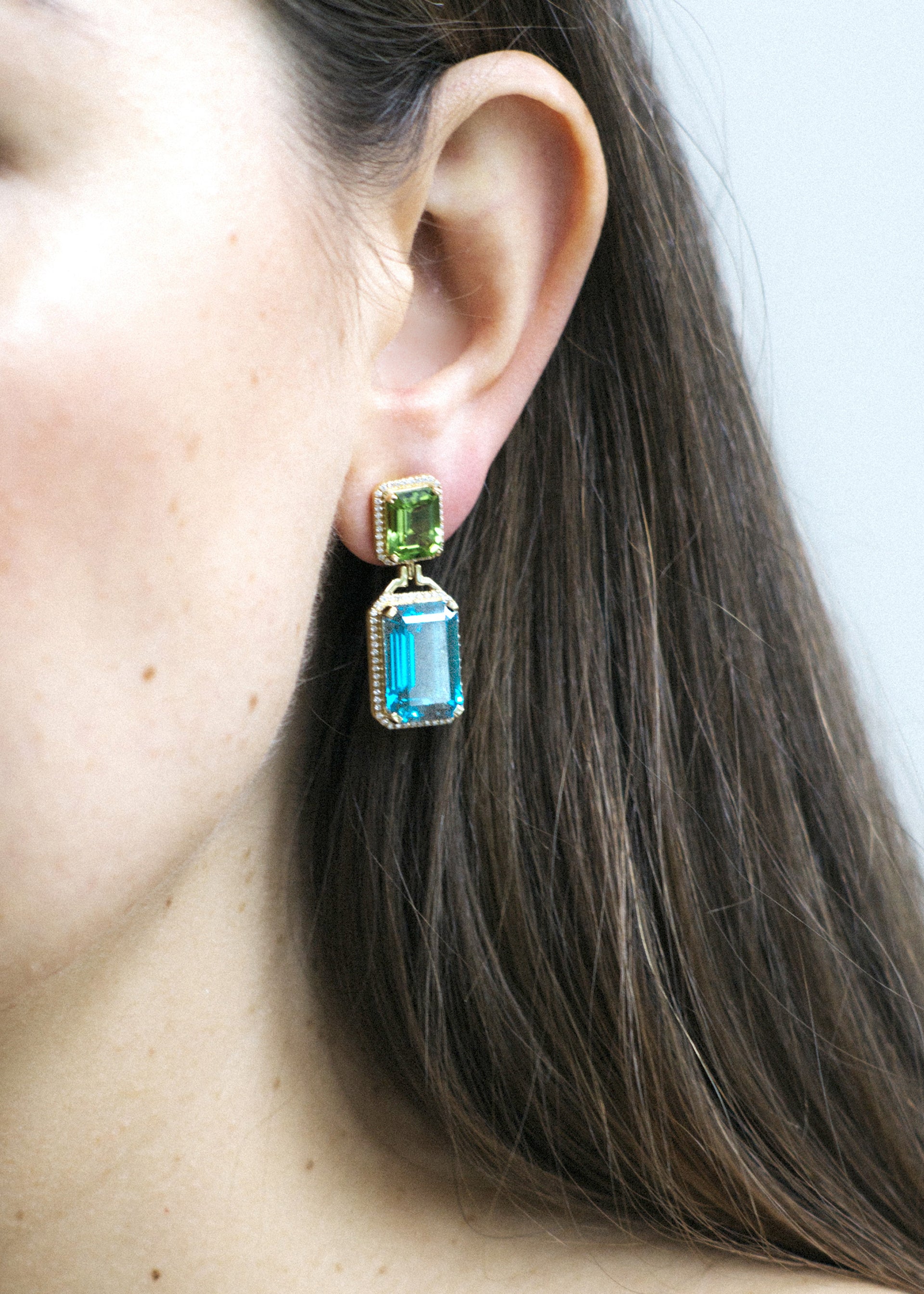 Yellow gold-Blue Topaz with Peridot