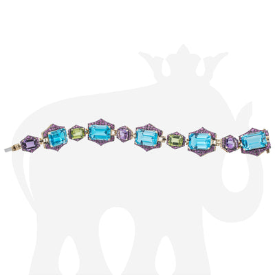 Blue Topaz, Peridot, Amethyst with Pink and Blue Sapphires Bracelet