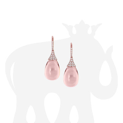Rose Quartz Drops Earrings with Diamonds