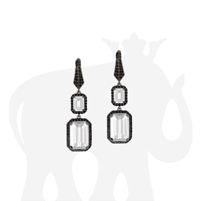 Moon Quartz & Black Diamonds Earrings