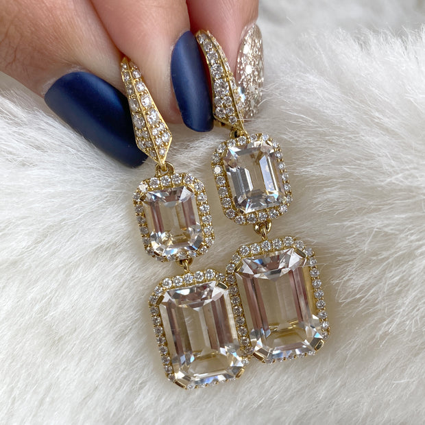 Rock Crystal with Diamonds & Ruby Earrings