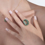 Prasiolite & Malachite Inlay Emerald Cut Ring