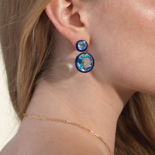 Blue Topaz with Turquoise & Lapis Lazuli  Inlay Oval Earrings