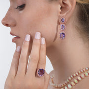 3 tier Oval Amethyst with Pink Opal & Turquoise Inlay Earrings