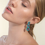 3 tier Oval Amethyst with Pink Opal & Turquoise Inlay Earrings