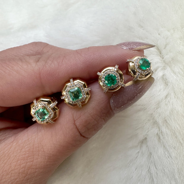 Round Cut Emerald Earrings with Diamonds