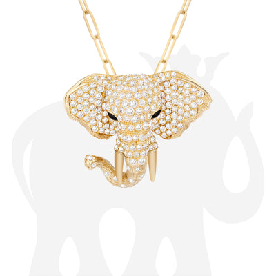 White Sapphire & Onyx Elephant Brooch/Pendant