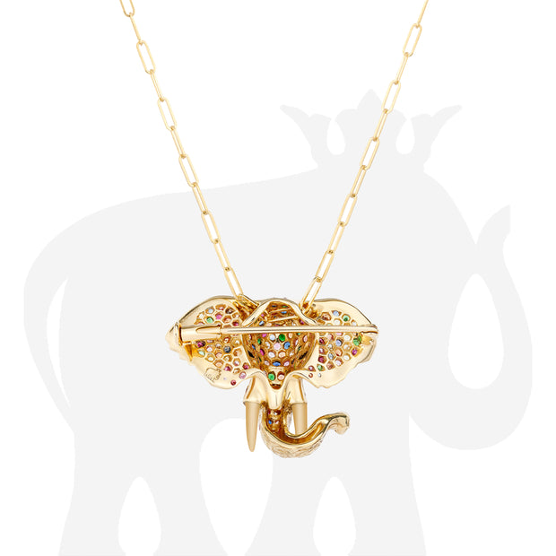 Multi Sapphire & Onyx Elephant Brooch/Pendant With Diamonds