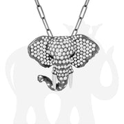 White Sapphire with White Agate & Onyx Elephant Brooch/Pendant