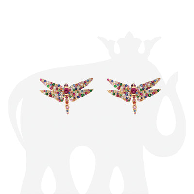 Multi Sapphire, Ruby & Onyx Dragon Fly Earrings
