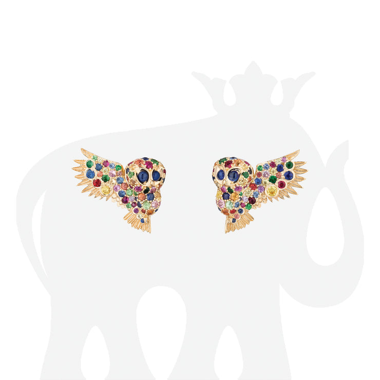 Multi Sapphire with Blue Sapphire Cab Owl Earrings