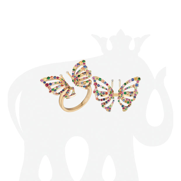 Multi Sapphire Butterfly Ring with Diamonds
