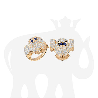 White Sapphire & Blue Sapphire Owl Ring