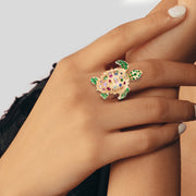 Multi Sapphire, Tsavorite & Onyx Turtle Ring